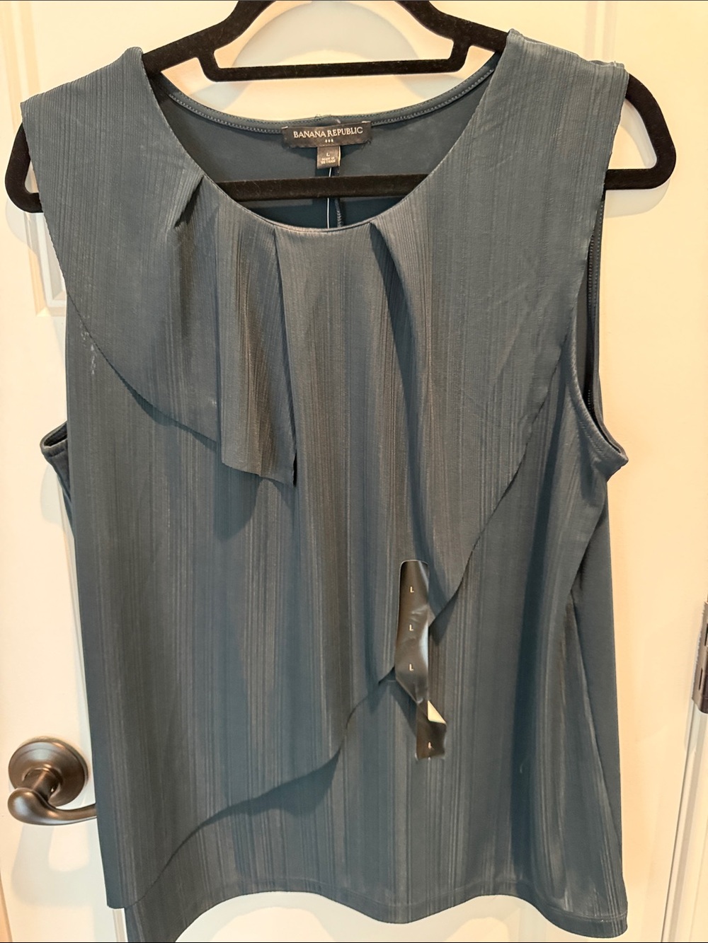 Banana Republic Slate Blue Ruffle-Front Sleeveless Blouse(L)